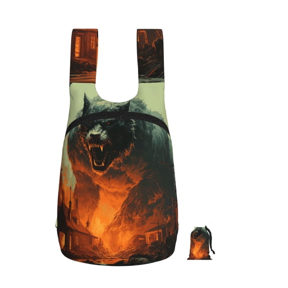 Werewolf Night Cool Art Foldable Storage Backpack Lightweight Packable Travel Daypack for Shopping Commuting Hiking
