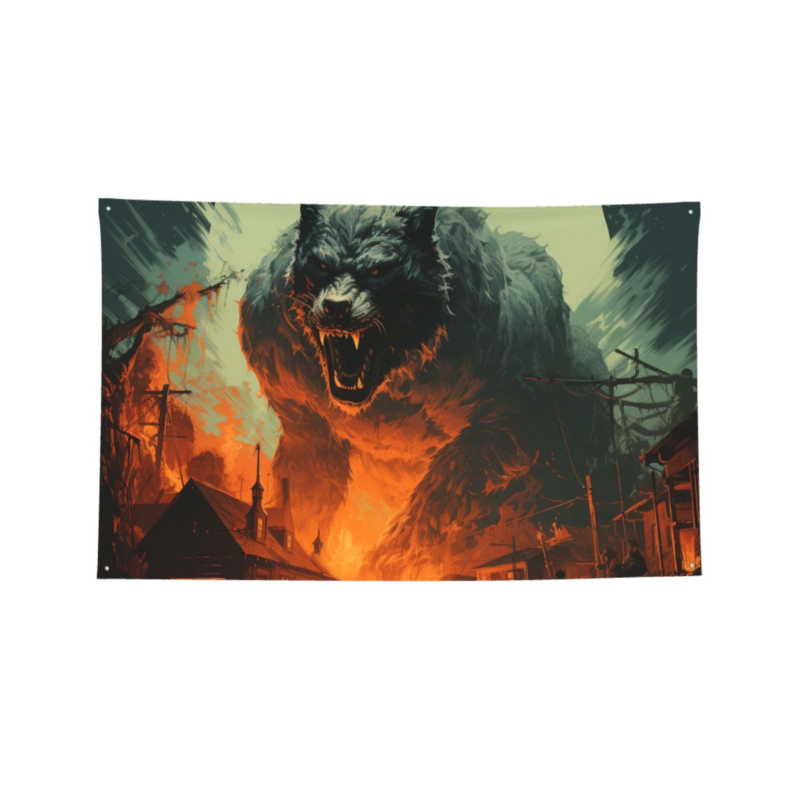 Werewolf Night Cool Art Four Hole Decorated Banner Flag for Garden Yard Home Decoration Indoor Outdoor 4x6 Ft