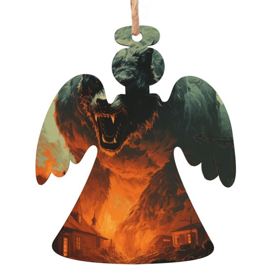 Werewolf Night Cool Art Wooden Christmas Ornament Angel Shape,Xmas Tree Hanging Decoration 6 PCS