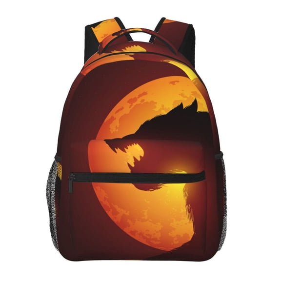 Werewolf Night Full Moon Backpack Casual College Bag Zipper Laptop Daypack Hiking Rucksack Travel