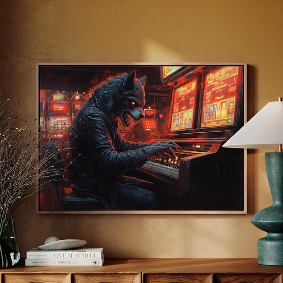 Werewolf At Slot Machine – Dark Fantasy Casino Wall Art Print – Bold Gothic Decor For Game Rooms, Bars, And Unique Spaces Wall Art, Modern Wall Decor, 8x12 UNFRAMED