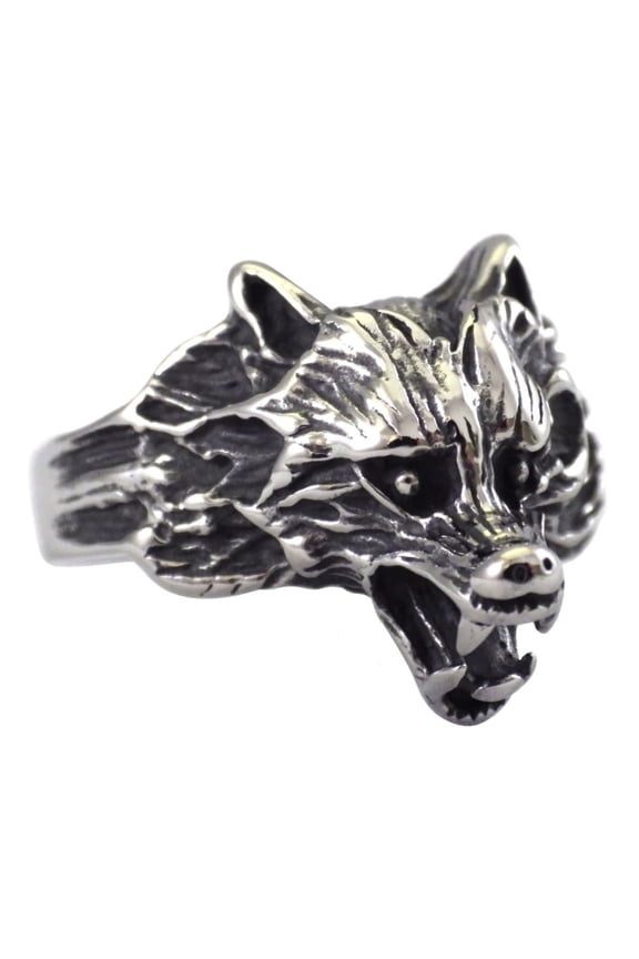 Wolf Ring Mens Silver 316L Stainless Steel Wolverine Band Wolves Fantasy Forge Jewelry
