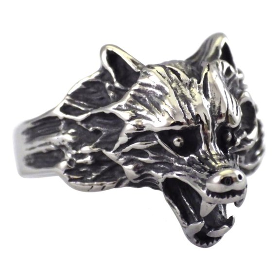 Wolf Ring Mens Silver 316L Stainless Steel Wolverine Band Wolves Fantasy Forge Jewelry