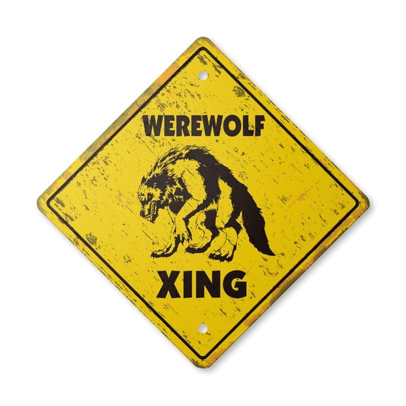 Werewolf Vintage Crossing Sign Zone Xing | Indoor/Outdoor Plastic | 12" Tall rustic mythology vampire myth monster scary