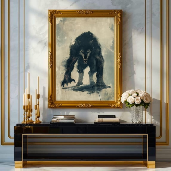 Werewolf Wall Art Print, Dark Fantasy Horror Decor, Retro Painterly Art ...