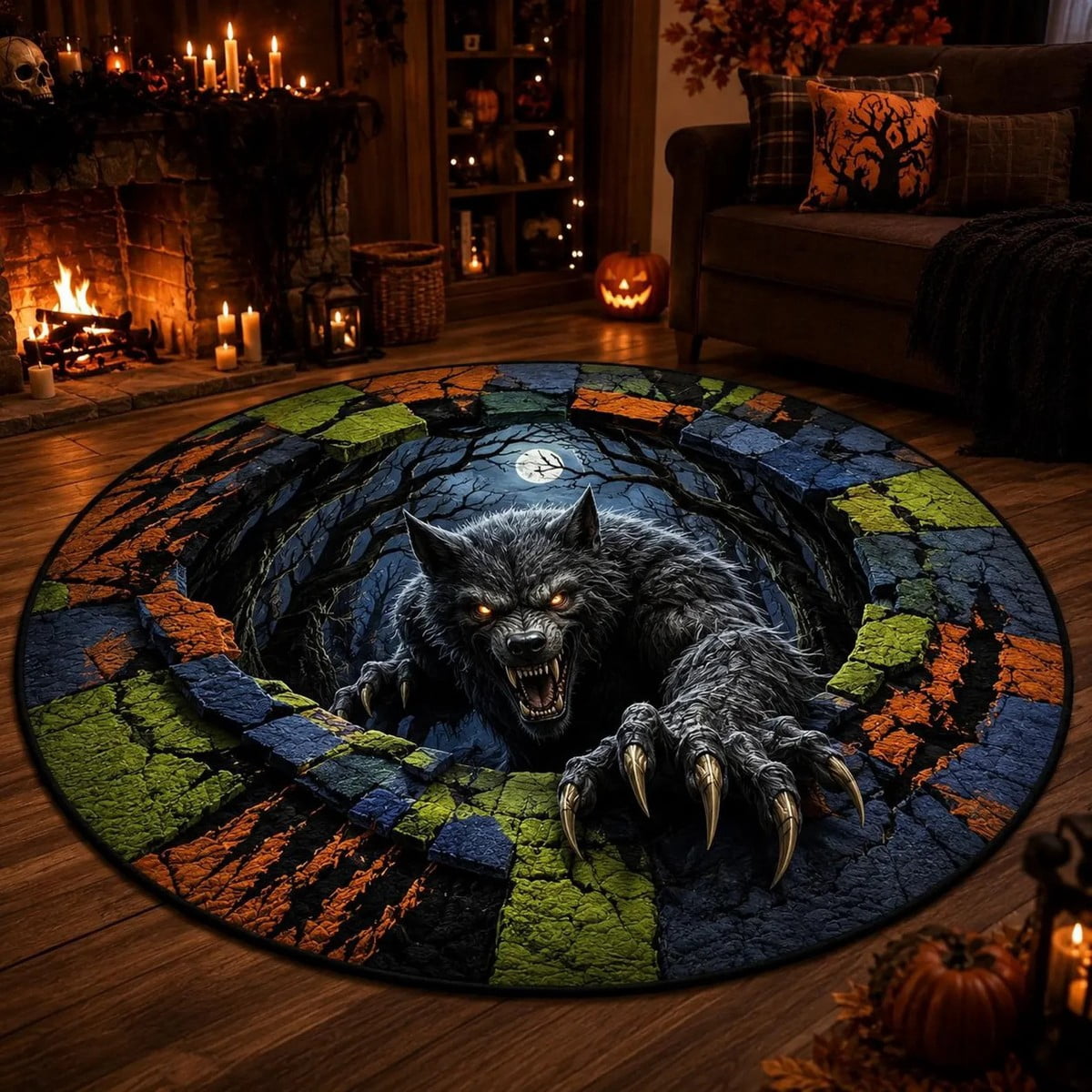 Gothy Rug Werewolf Wolf Round Rug Gothic Halloween Decor - Walmart.com