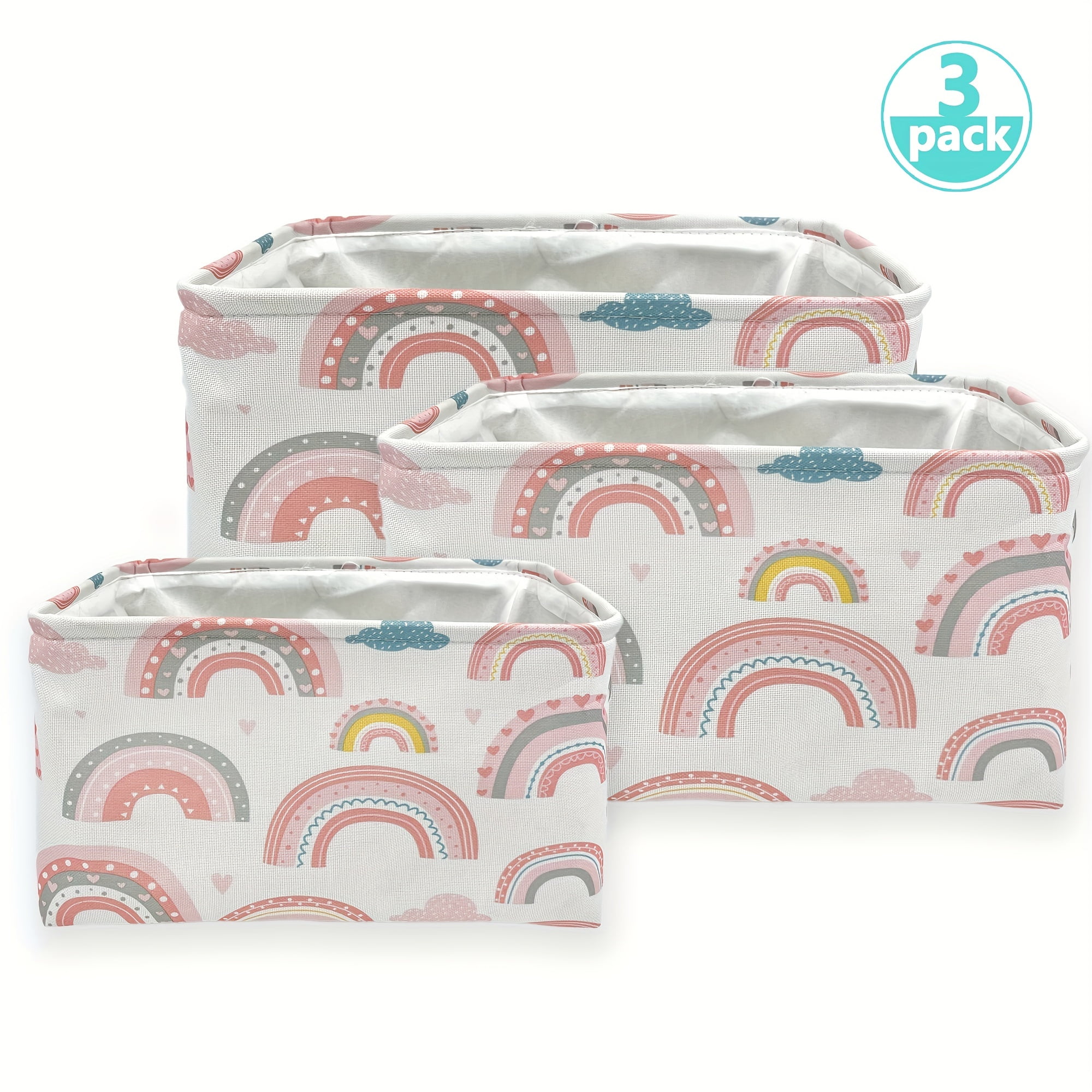 Wergift 3Pcs Collapsible Cube Fabric Storage Baskets with Handles