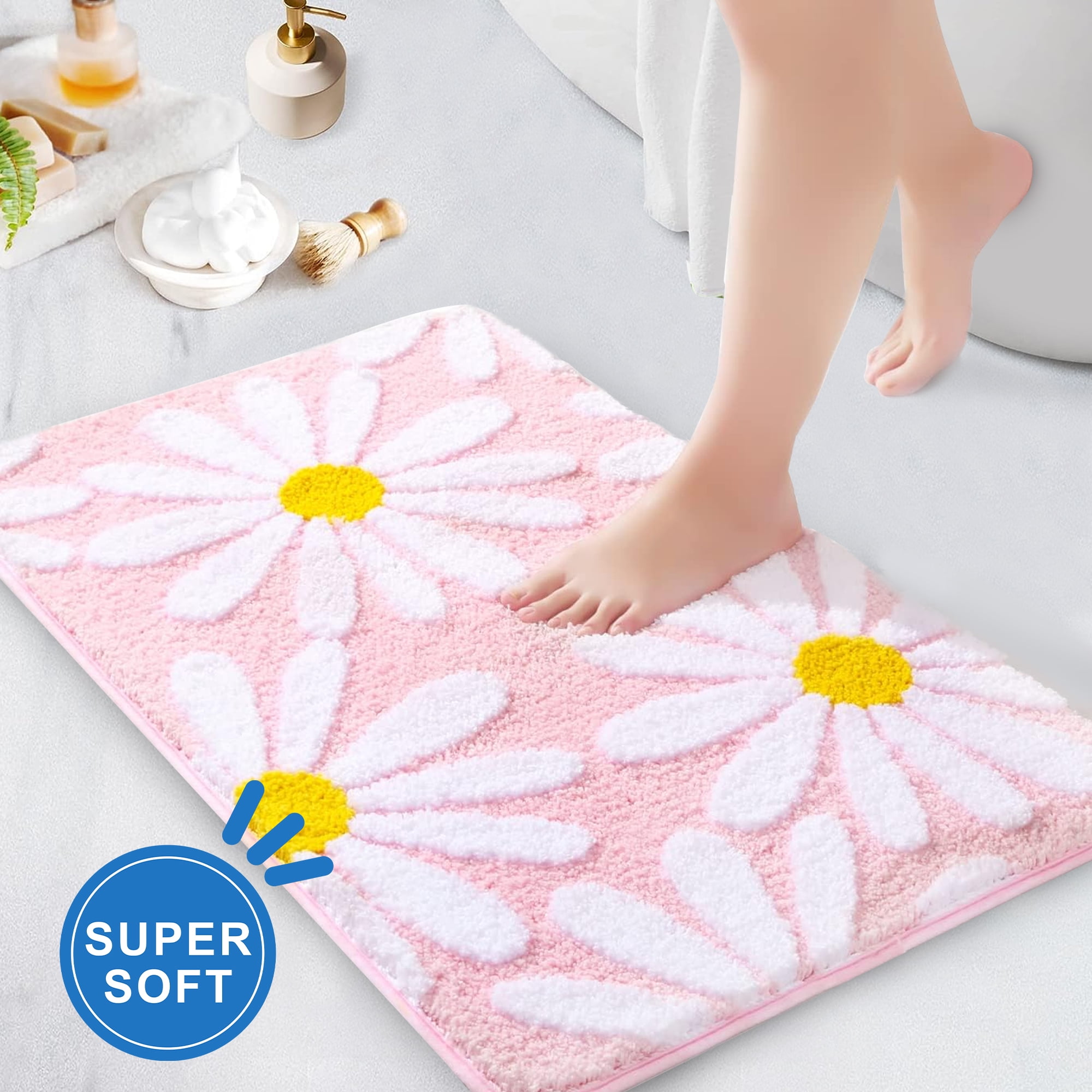 Warmgifts Soft & Plush Daisy Pink Bath Rug, 16" x 24", Non-Slip ...