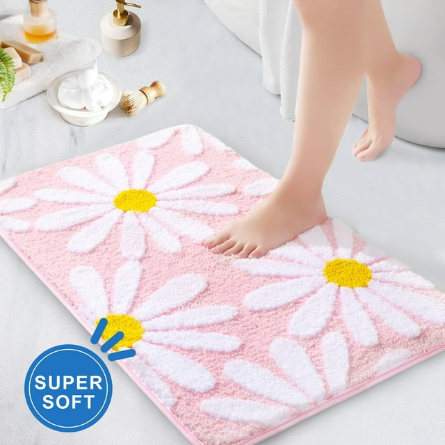 Wergifts Bathroom Rugs Non Slip Washable, Pink Large Bath Mats for