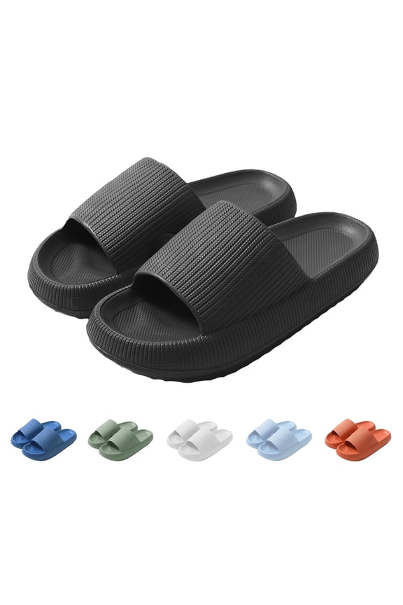 Wergifts Cloud Slippers Unisex Soft Foam Pillow Slides with Thick Cloud Cushion, Black, Women 12-13 / Men 10.5-11