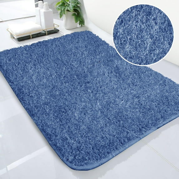 Evlmd New Blue Bathroom Rugs Mat, Large Bath Rug for Bathroom Floor Non-Slip, Super Elastic Silk Thread Easier to Dry Bath Shower Mat Runner, Machine Washable Bath Mat, 24" x 36"
