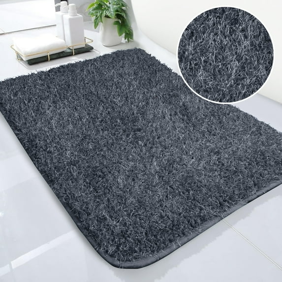 Evlmd New Gray Bathroom Rugs Mat, Large Bath Rug for Bathroom Floor Non-Slip, Super Elastic Silk Thread Easier to Dry Bath Shower Mat Runner, Machine Washable Bath Mat, 20" x 32"