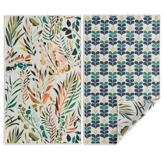 WerkShoppe COLORFUL LEAVES DECORATIVE KITCHEN TOWEL - WAFFLE WEAVE MICROFIBER