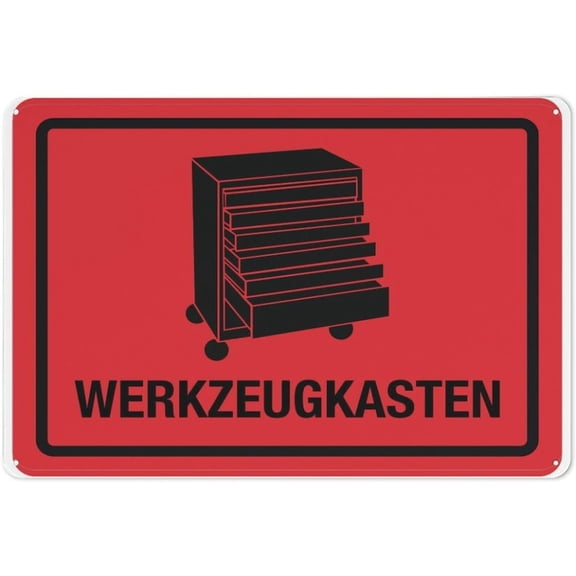 Werkzeugkasten (Tool Box) Rectangular German Sign 8"x12" Rust Free Aluminum - UV Printed Outdoor Yard Sign for Home Business Driveway Alert, Bilingual Tool Box Sign
