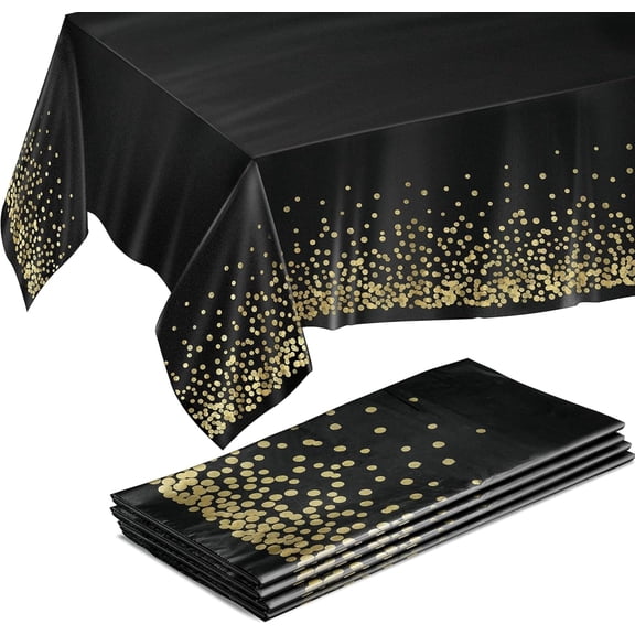 Werleter Gold and Black Table Cloth for Events - Pack of 4, 54 x 108 Inches - Disposable Table Cover, Ideal Black Tablecloths for Party Decorations, Dining, and Holiday Celebrations