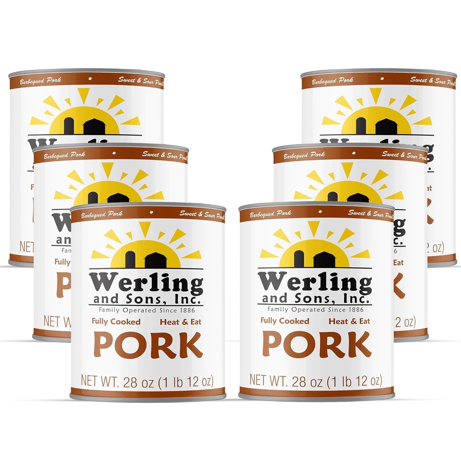 Werling & Sons Canned Pork 28 oz – Fully Cooked & Ready to Eat | Premium Shelf-Stable Canned Meat | Ideal for Emergency Food Supply, Camping, Prepping & Quick Meals | Made in USA | 5-Year Shelf Life