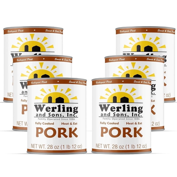 Werling & Sons Canned Pork 28 oz Fully Cooked & Ready to Eat | Premium Shelf-Stable Canned Meat | Ideal for Emergency Food Supply, Camping, Prepping & Quick Meals | Made in USA | 5-Year Shelf Life