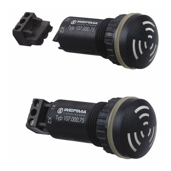 Buzzer, Buzzer, Pulse, 115 to 230V AC, 80 dB, Fiberglass, Black, Wall Mount