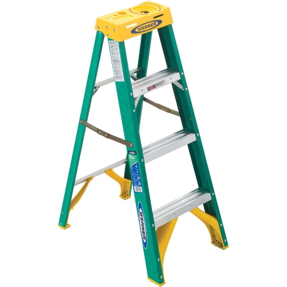 Werner 363 Single Sided Step Ladder with Pail Shelf, 250 Lb., 3 in, Front x 1-1/8 in Rear
