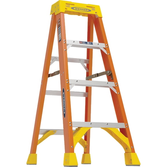 Werner 6204 stepladders, 4' Length, 19.92" Base Width, 7" Height, Orange, 4 Ft