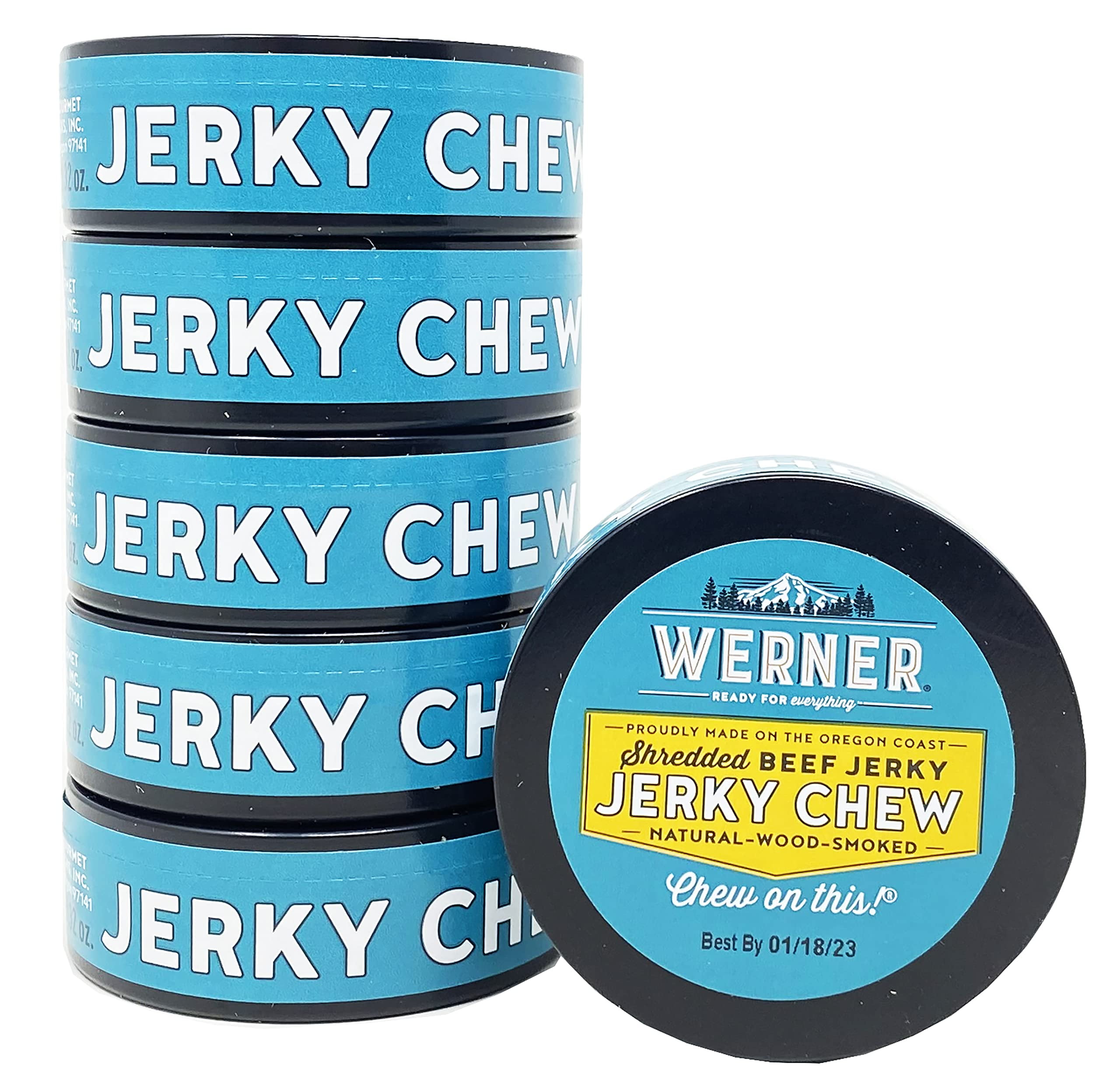 Werner Beef Jerky Chew RE32Pack of 6 Shredded Beef Jerky Tins Made in