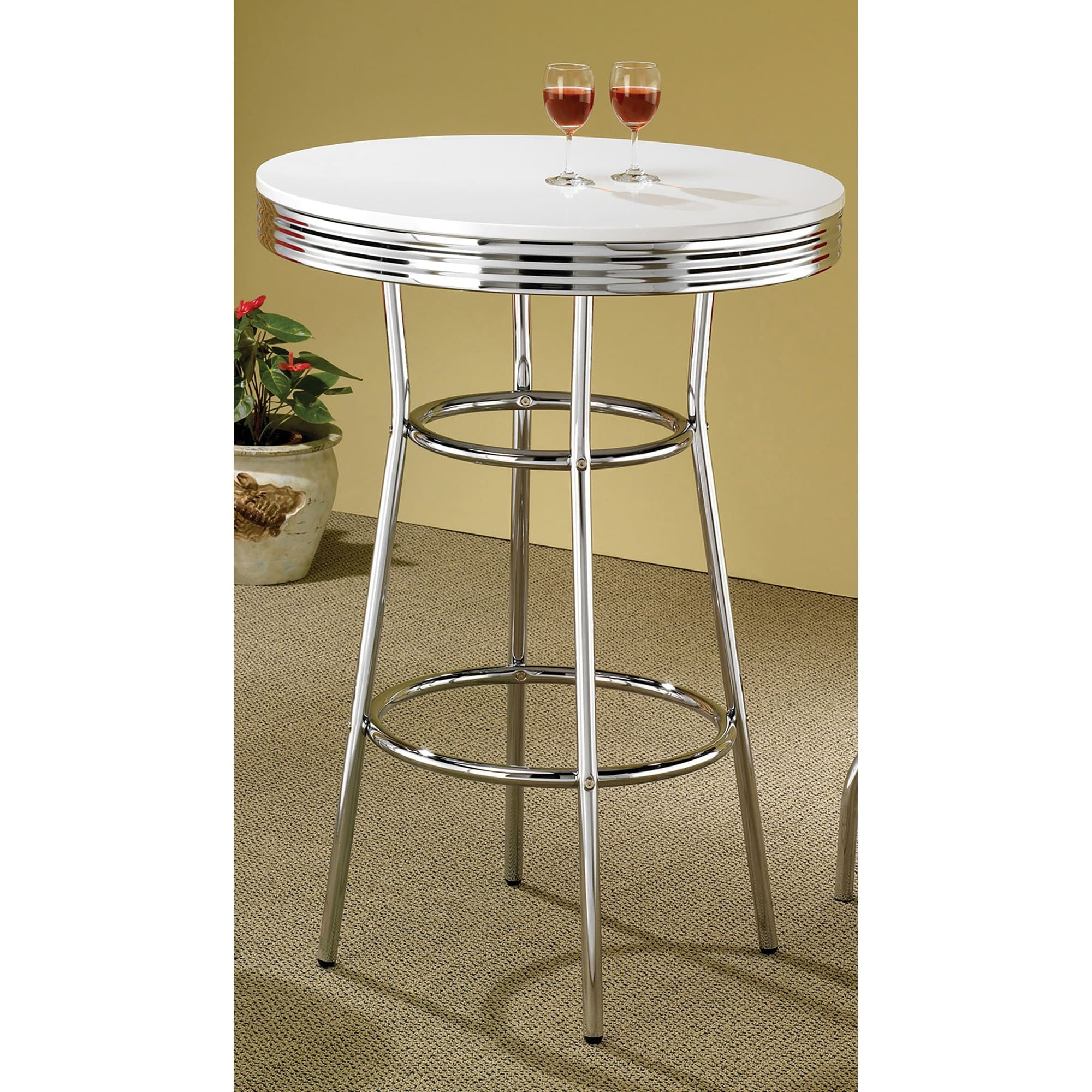 Werner Glossy White and Chrome Round Bar Height Table