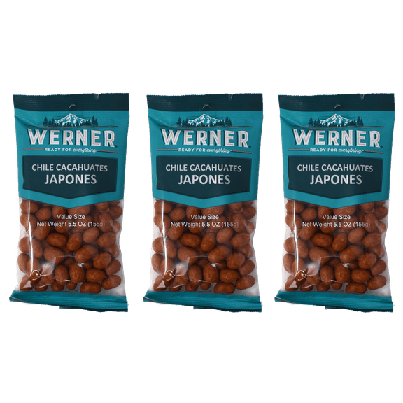 Werner Gourmet Cacahuates Japones con Chile (Japanese Spicy Peanuts) 5.5 oz Bag (Pack of 3)