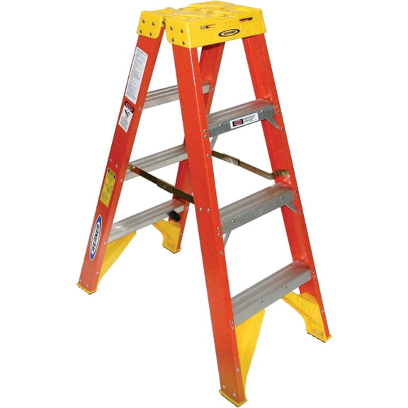 Werner (T6204) Twin Step Ladder, Fiberglass, Orange, 4' Length, 19.92" Width, 9" Height