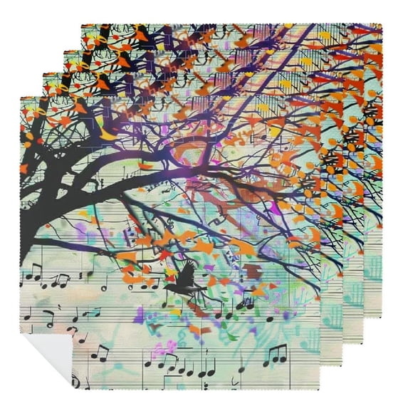 Werpe Bird Musical Notes Polyester Dinner Napkin for Dining Table Kitchen Party Housewarming Farmhouse Decor Gift, Set of 4 6 PCS