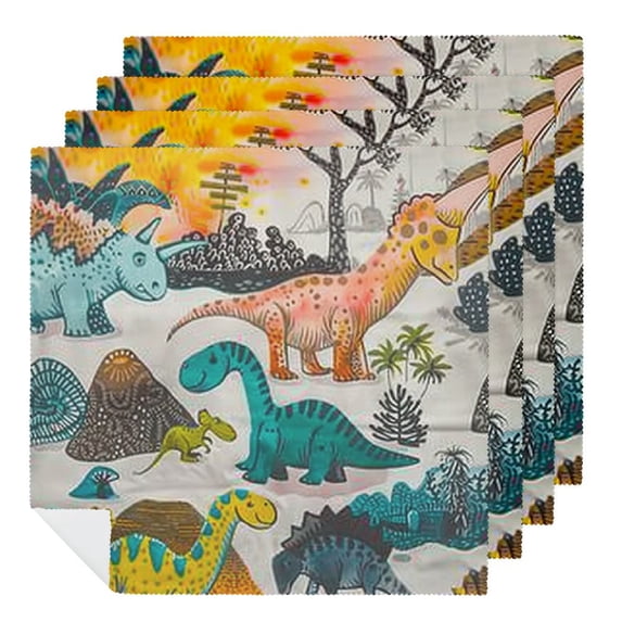 Werpe Dinosaurs Trees Cave Painting Cloth Napkins Polyester Gift Reusable 2 PCS