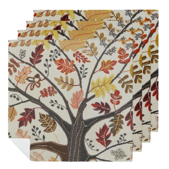 Werpe Fine Foliage Lace Polyester Cloth Napkins Washable Reusable Party Dinner Decor Napkin 4 PCS