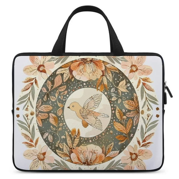 Werpe Flowers Leaves Circular Design Diving Fabric Laptop Carrying Bag 10inch