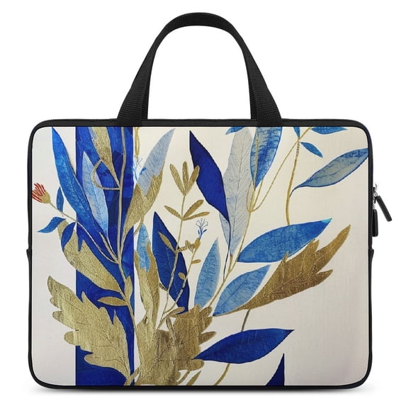Werpe Gold Leaves Flowers Blue Letter Diving Fabric Laptop Bag Computer Protective Handle Case 12inch