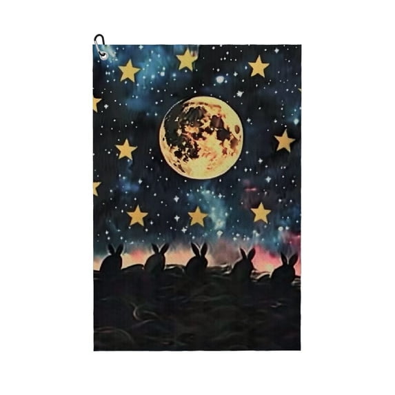 Werpe Moon Stars Rabbits Golf Towel Super Absorbent Microfiber Golf Gift for Men 2PC