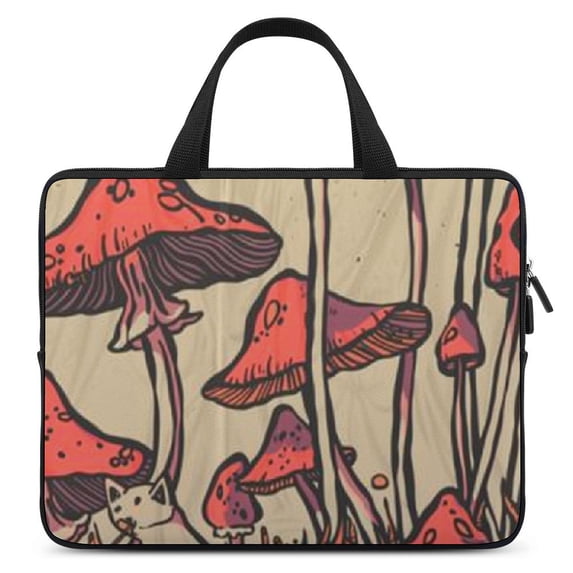 Werpe Mushrooms Cat Dog Neoprene Laptop Carrying Bag Soft Diving Fabric Travel Case Idea 17inch