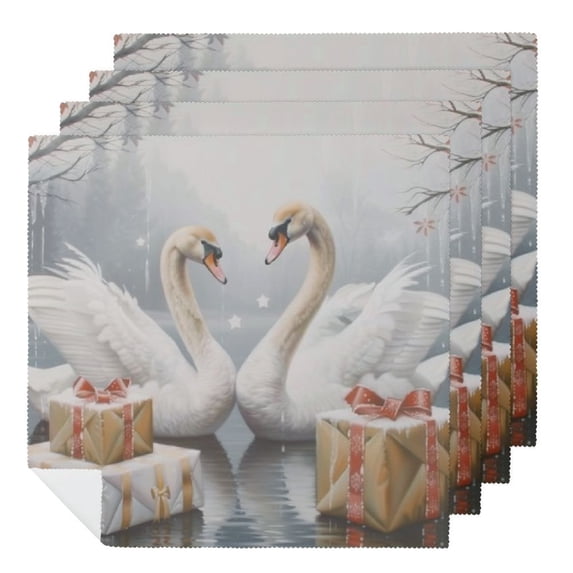 Werpe Swans Polyester Cloth Napkin Set Home Decor Reusable Pack of 4 4 PCS