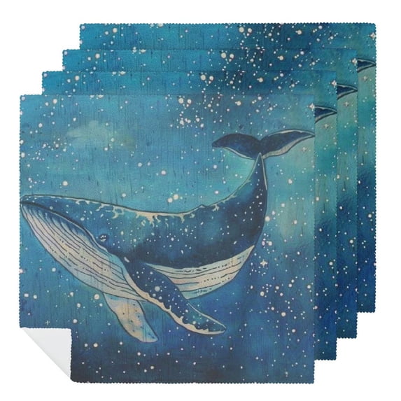 Werpe Whale Stars Space Polyester Cloth Napkins Party Dinner Decoration Washable Reusable - Pack of 6 2 PCS