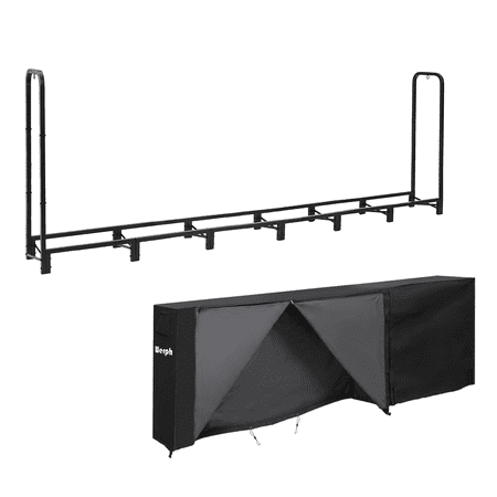 Werph 12ft Outdoor Firewood Rack – Heavy Duty Steel Log Storage with Waterproof Cover for Backyard & Patio