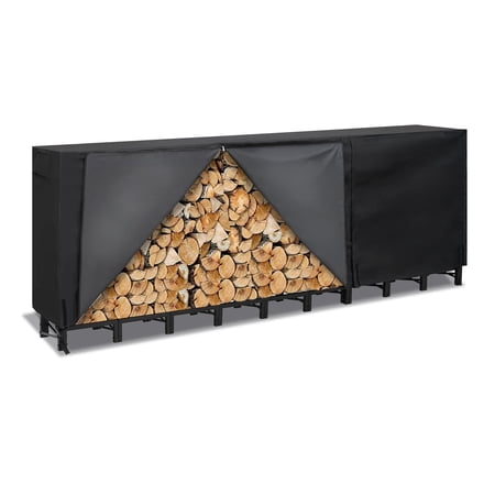 Werph 12ft Outdoor Firewood Rack – Heavy Duty Steel Log Storage with Waterproof Cover for Backyard & Patio