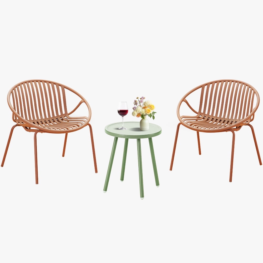 Werph 3 Pieces Patio Furniture Set, Outdoor Furniture with Bistro Table and Patio Chairs Set of 2，Outdoor Patio Set with Porch Chairs and Table, Orange