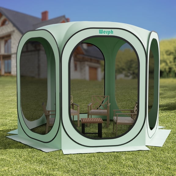 Werph 10x10 Pop Up Canopy, Portable Canopy Tent with Mesh Mosquito Net, Screen House Room Camping Canopy Shade Tent,Green