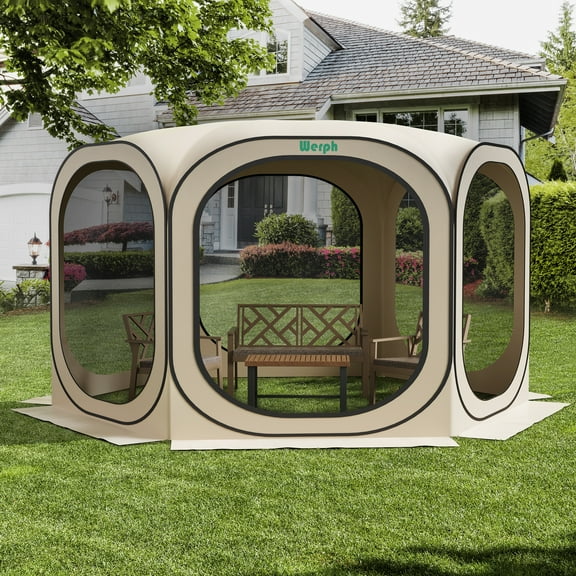 Werph Screen Tent Camping Canopy 12x12, Screen Room with Mosquito Tent,Pop Up Screen Tent Canopy with Mosquito Net,Outdoor Tent Canopy,Pop Up Gazebo for Lawn & Garden,Parties or Camping,Beige