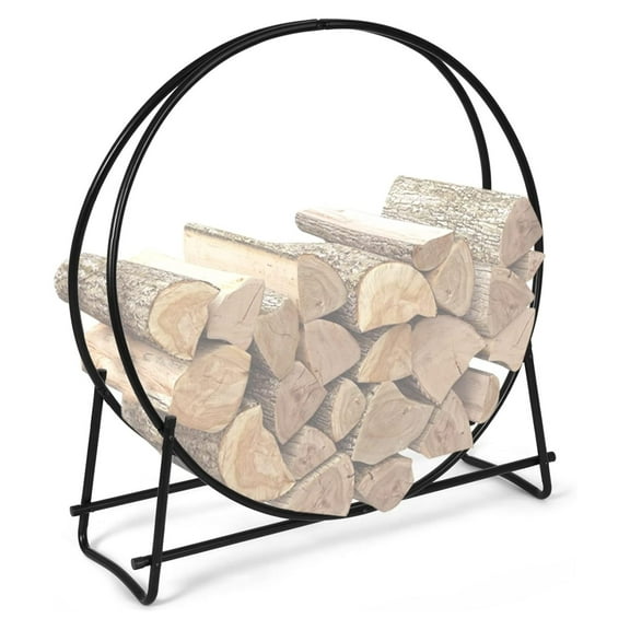 Werqueid Fireplace Accessories Firewood Rack - 40 Inch Tubular Log Hoop for Indoor, Outdoor Use, Heavy-duty Steel Frame, Firewood Holder for Patio, Deck, Porch, Easy Assembly Fireplace Wood Holder