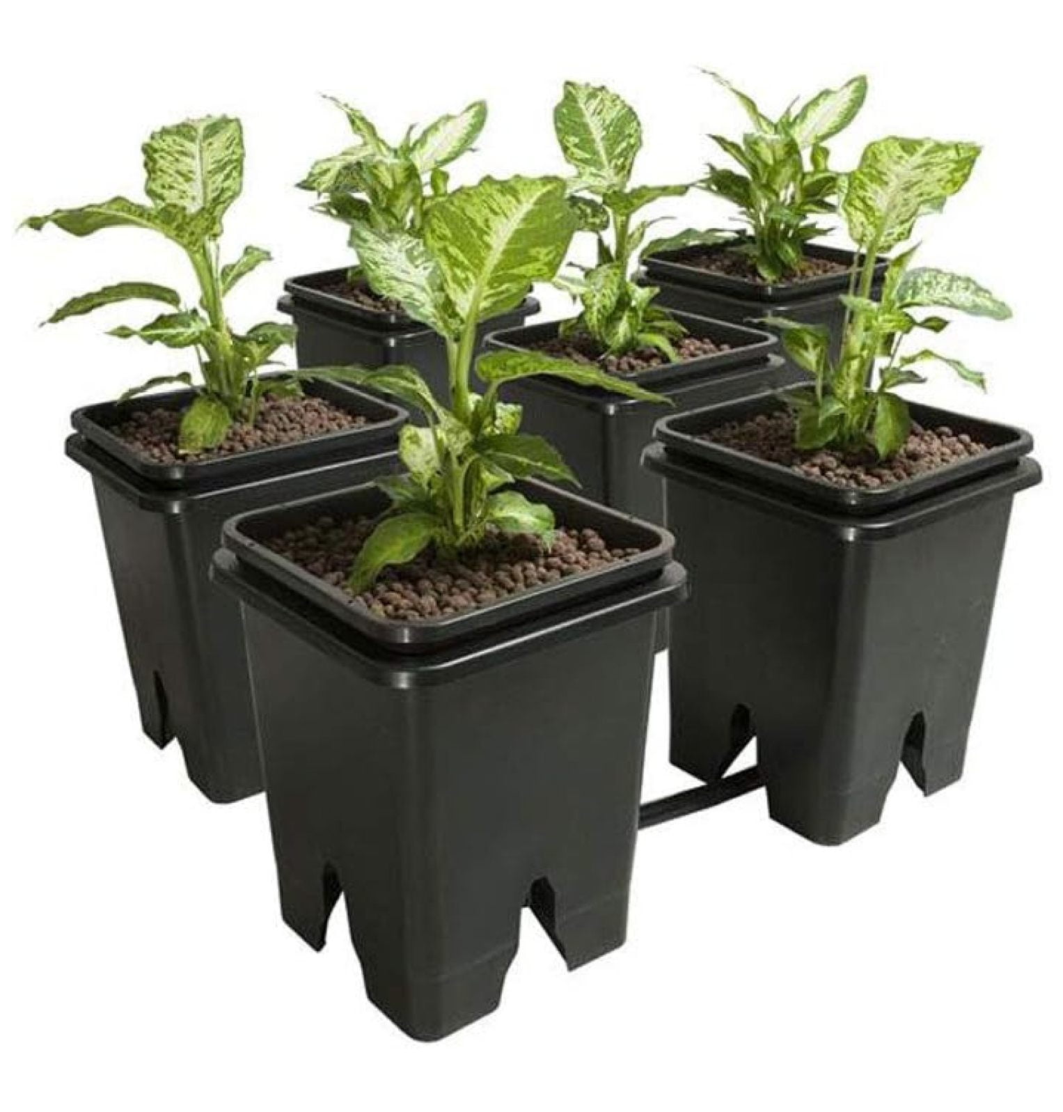 Black 5-Gallon Hydroponic Grow Flow Expansion Kit with 6 Square Pots