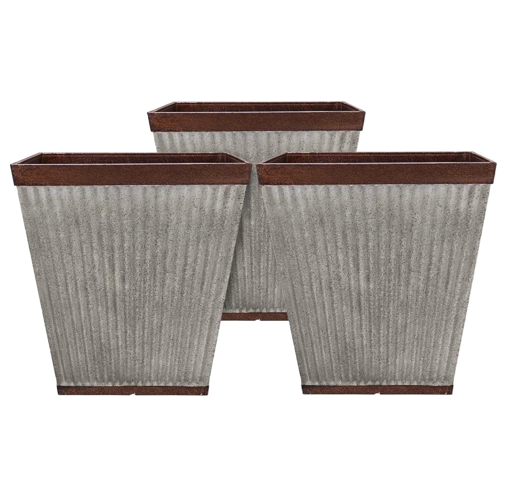 Rustic Galvanized Resin 16" Square Garden Planter, Weathered Finish