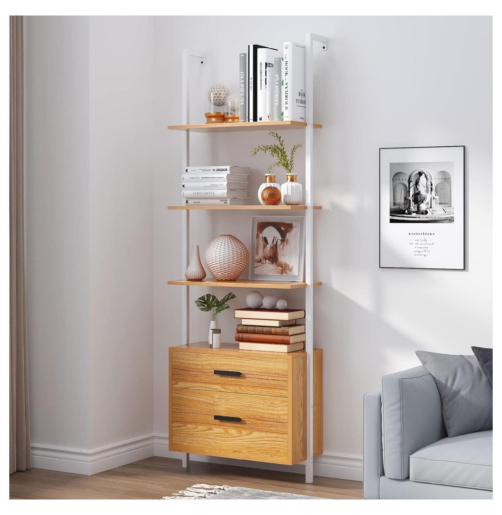 Werqueid Industrial WallMounted Ladder Shelf with 4Tier