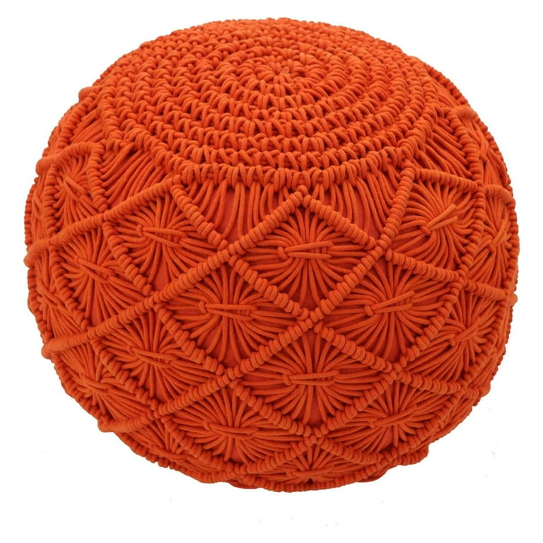 Werqueid Macrame Braided Pouf Ottoman Footrest Bean Bag Knitted Cotton Cord Comfortable Round Dori Pouf Prefilled Stuffed Boho Moroccan Accent Seating Nursery Bedroom Dorm 20x14 Orange Walmart