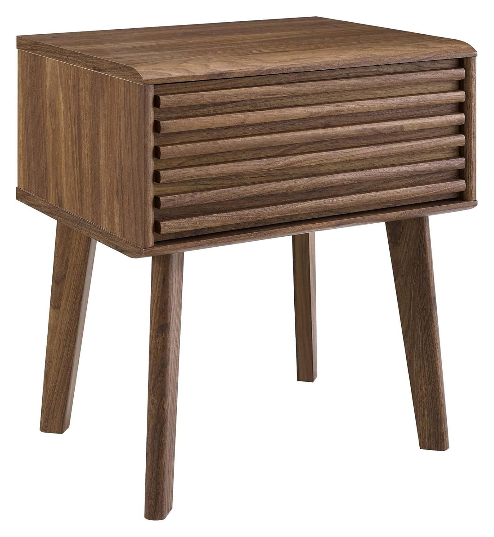 Walnut Grain Laminate Mid-Century Modern End Table Nightstand