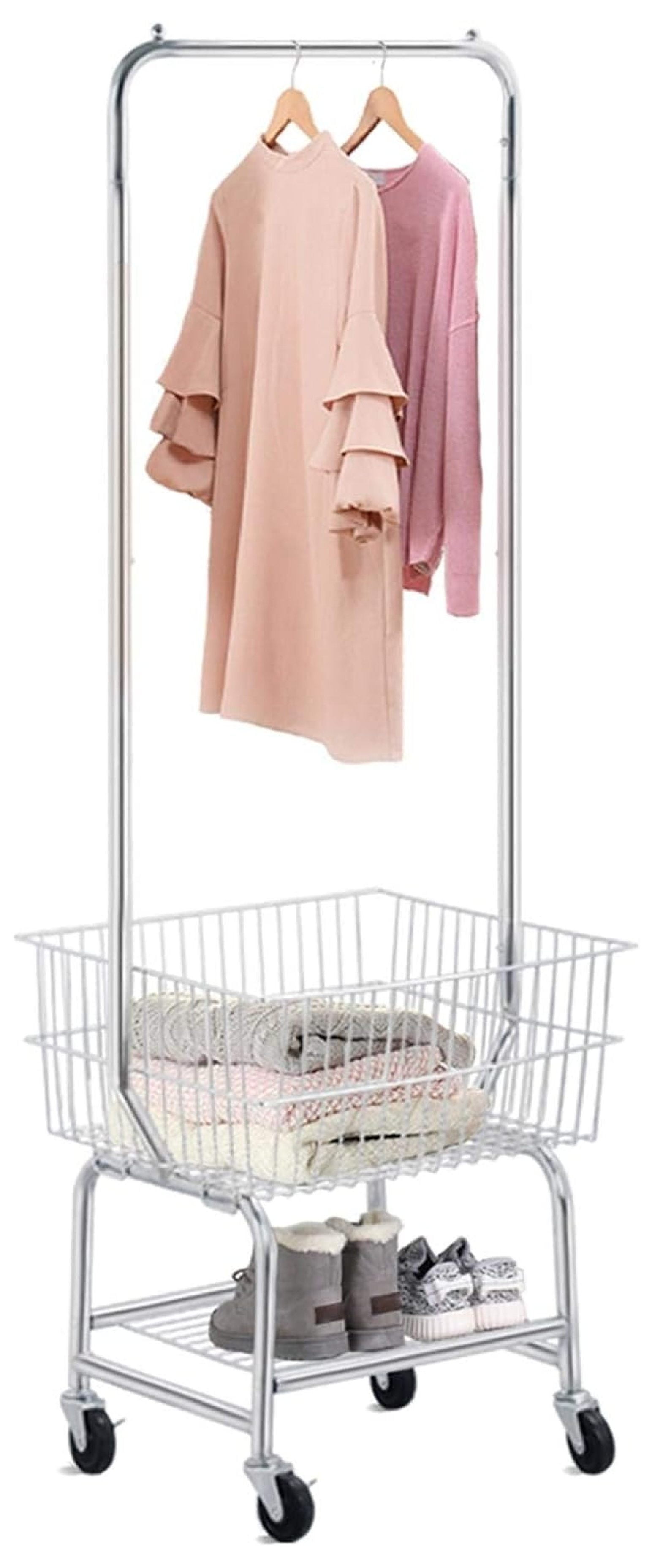 Werqueid Rolling Laundry Cart, 70.5x24.8x21.5 in, Silver