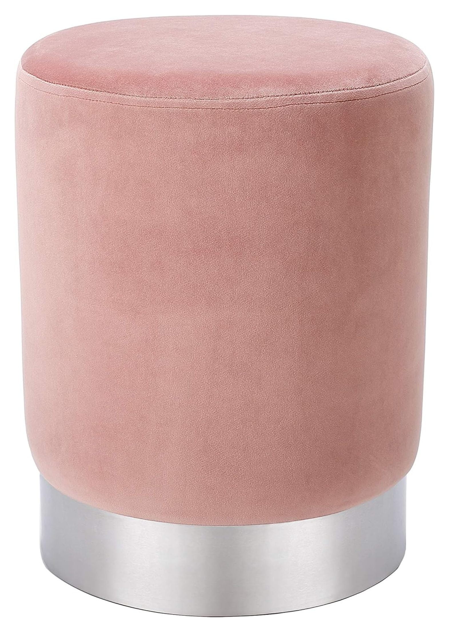 Dusty Rose Velvet Round Ottoman with Silver Base